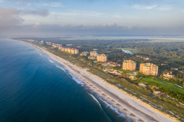 ocean shoreline with hotels