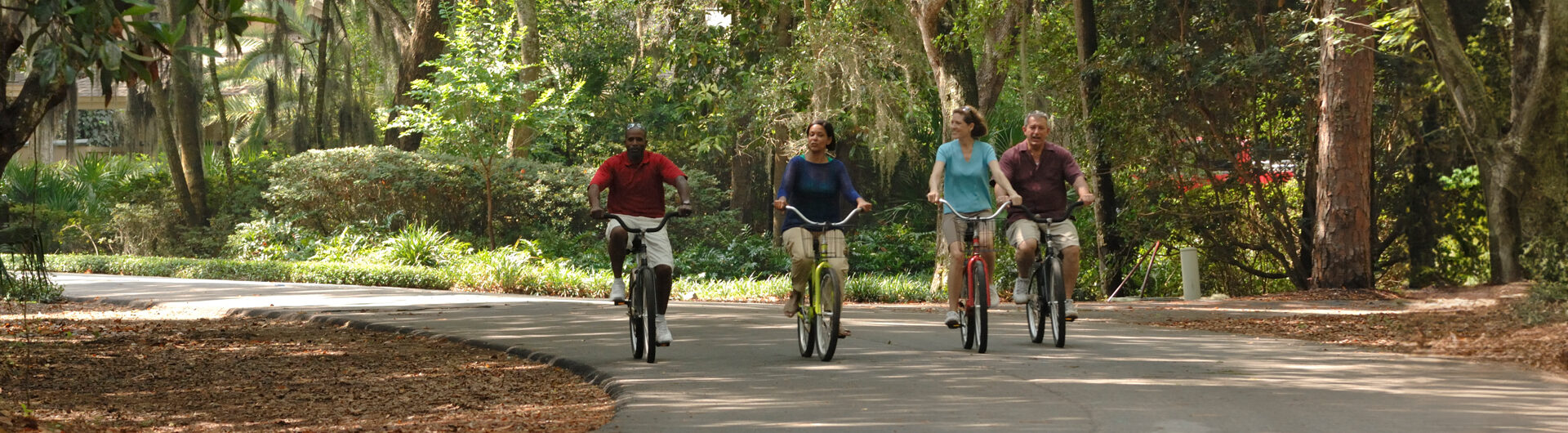 group biking in forest