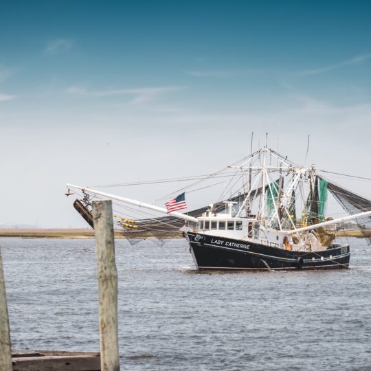 Lady Catherine boat off the shore