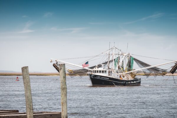 Lady Catherine boat off the shore