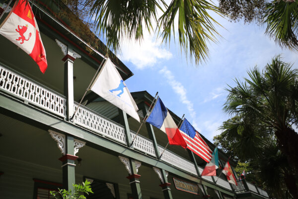 flags outside downtown building