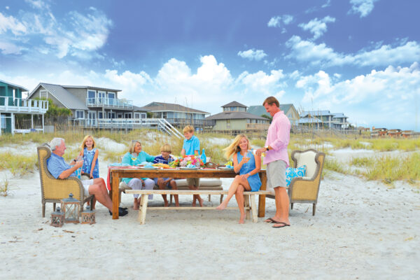 family enjoying beach