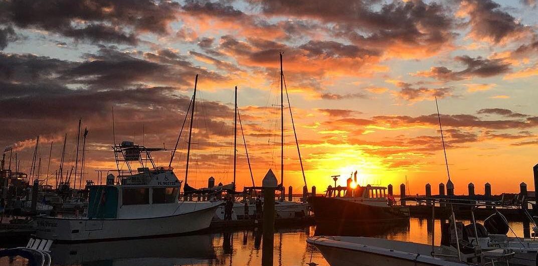 shrimpboats at sunset in habror